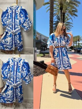 Blue and White Hannah Midi Dress